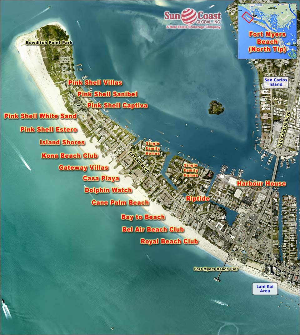 Fort Myers Beach Overhead Map (North Tip)